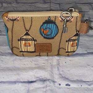 Fossil Key Per Card/ID Holder Tan and Blue Birdcage Print